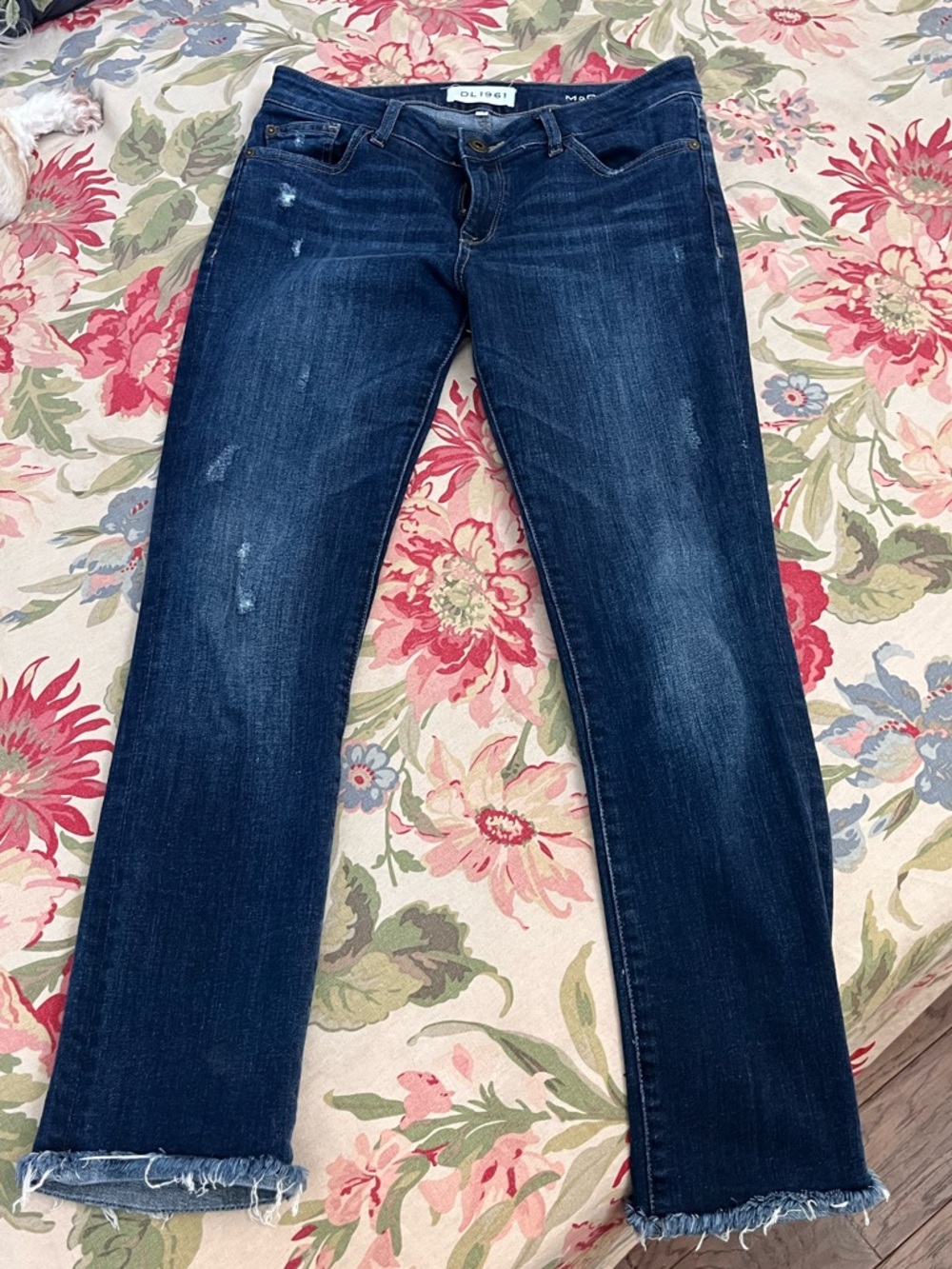 DL1961 Dark Blue Distressed Ankle Jeans